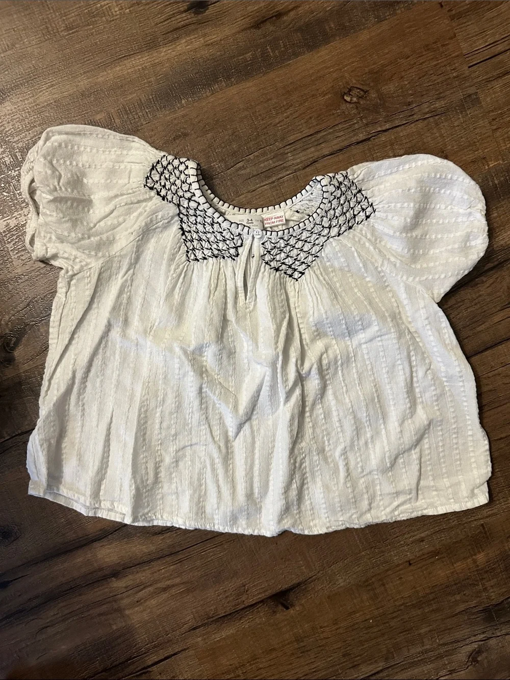 Zara White Puff Sleeve Smocked Neck Blouse